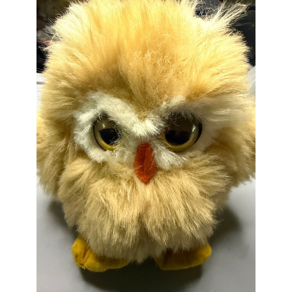 Vintage Russ Berrie Oogli Owl Plush Tan Fuzzy Bird Stuffed Animal 487 Korea